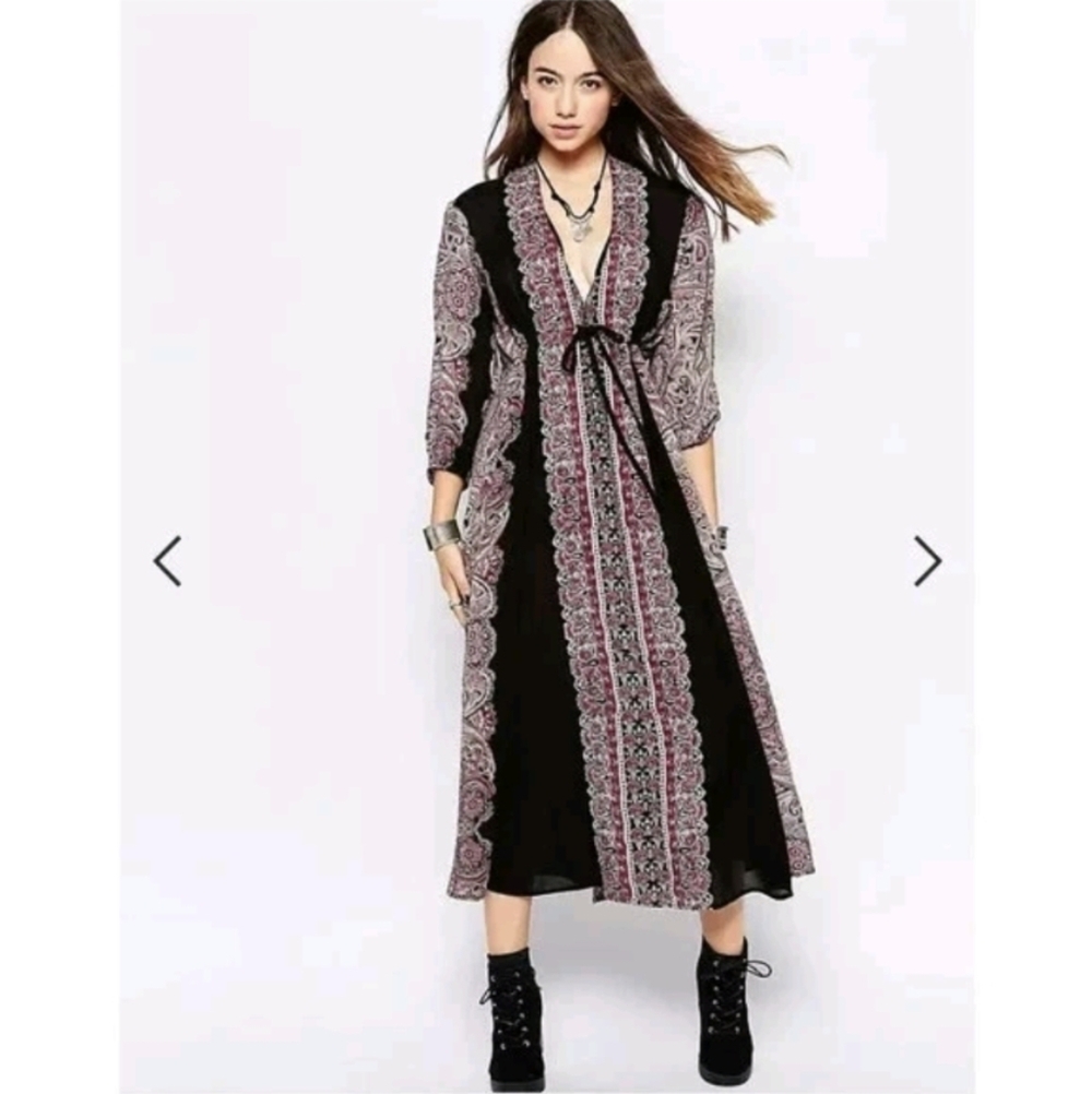 Free People Empire Waist Paisley Printed Boho Midi Dress Azalea Whimsigoth Fairy